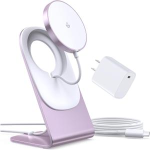 Magnetic Wireless Charger for iPhone 17/16/15/14/13/12 - Mag Charger+20W USB C Adapter, Fast Wireless Charging Stand/Pad with 5ft Cable for iPhone 17/16/15/14/13/12 Pro Max Plus Mini 17 Air, Pink