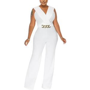 Women's Summer Formal Dressy Jumpsuits Elegant V Neck Sleeveless Party Rompers Stretchy Wrap Wide Leg Long Pants Clubwear (X-Large, White) Women's Summer Formal Dressy Jumpsuits Elegant V Neck Sleeveless Party Rompers Stretchy Wrap Wide Leg Long Pants Clubwear (X-Large, White)