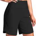 G Gradual Women's 7" Quick Dry Swim Board Shorts Swimming Bottoms High Waisted Beach Shorts for Women with Liner Pockets (Black), XL
