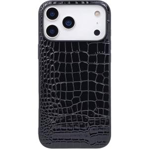 Compatible with iPhone 17 Pro Max Case for Women, Crocodile Synthetic Patent Leather Cover, Classic Fashion for iPhone17 Pro Max 2025 6.9 Inch - Black