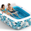 Inflatable Pool for Adults,Blow Up Pools with Backrest & Cup Holders XL Thickened Outdoor Family Spa Tub Kids Cool Swimming Pool for Backyard, Beach, Summer Water Parties