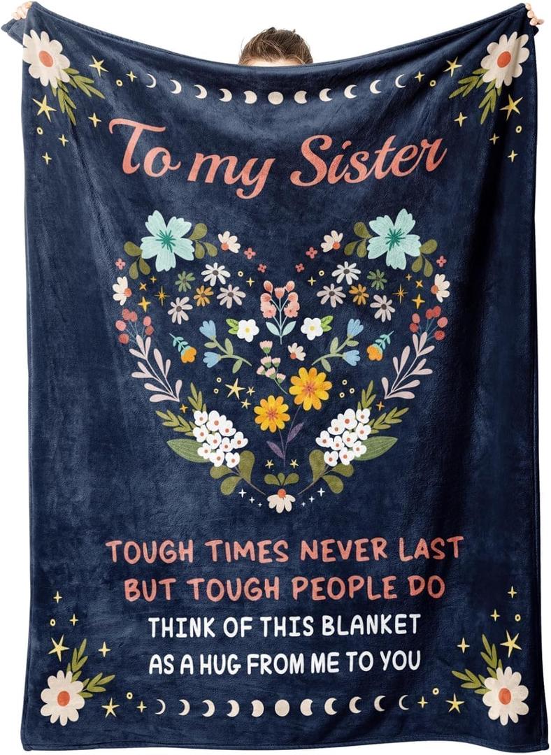 BeneCharm Sister Gifts - Mother Day Valentine's Birthday Blanket, Unique Get Well Inspirational Encouragement Gifts for Sister - Motivational Flannel Blanket 60 X 50
