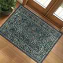 Woaboy Washable Entry Rug 2x3 Front Door Throw Rugs Vintage Floral for Entryway Kitchen Bathroom Door Mat Indoor EntranceNon-Slip Low Pile Stain Resistant Soft Dark Green/Navy/Black