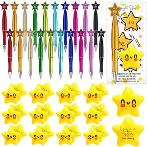 Eersida 30 Sets You're a Star Theme Gift for Employee Team Coworker Boss Bulk Star Pen with Positive Bookmark Card Stress Ball Gift for Valentines Staff Teachers