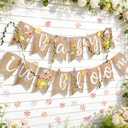 OBBOLO Baby in Bloom Baby Shower Burlap Banner, Flower Themed Baby Shower Decorations with Green Leaf String and Artificial petals and little Butterfly Decorations for Girls