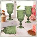 Wiwiqing 24 Pcs Plastic Goblets 7.5oz Vintage Goblet Plastic Wine Glasses Colored Retro Embossed Water Goblets for Wine Bar Juice Baby Shower Wedding Reception Grand Event Party (Olive Green)
