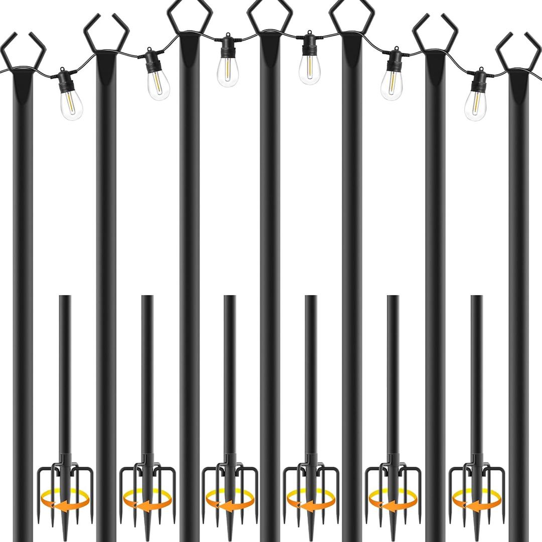 NUERPO 7 Pack String Light Poles,Metal Poles for Hanging Outdoor Light Strings,7 Pack 10 FT Light Poles Stand for Outside Garden,Patio,Wedding,Backyard,Deck,Party