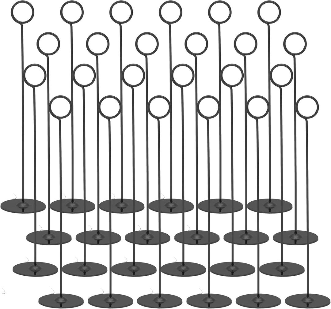 Urban Deco 24PK Table Number Holders Place Card Holders 12 Inch Table Card Holders Steel Card Holders for Photos, Food Signs, Memo Notes, Weddings, Restaurants, Birthdays (Black 24PK)