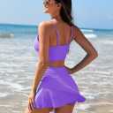 Pink Queen Women's High Waisted Bikini Set Two Piece Swimsuit V Neck Spaghetti Straps Swim Skirt Bathing Suit (Purple, M)