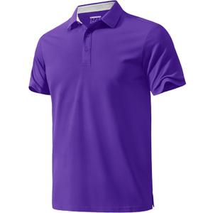 MAGNIVIT Mens Polo Shirts Short Sleeve Athletic Golf Shirts Moisture Wicking 3-Button Casual Cotton Collared Shirt (XL, Purple)