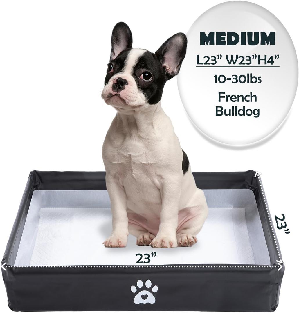 MEEXPAWS Dog Pee Pad Holder Tray Foldable, Puppy Pad Holder Liner Base High Side, Dog Litter Box Indoor for 22x22 Pee Pads, Training Pad Holder Leak-Proof, Potty Pad Holder for Dogs Easy Clean (Medium - 23'' x 23'' x4'', Black)