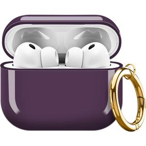 AirPod Pro 3 (2025) Case Cover for Women, Cute Shockproof Protective Case with Gold Round Buckle, Anti-Drop Design Compatible with Apple AirPods Pro 3rd Generation (USB-C Cable) Purple