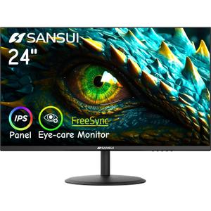 SANSUI Computer Monitor 24 inch IPS Eye Care 1080P Display HDMI,VGA Ports with 178 Viewing Angle/Frame-Less/Tilt/VESA Compatible for Office and Home (24 inch FHD)