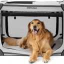 EHEYCIGA Collapsible Dog Crate 36 Inches, Portable Travel Crate for Large Dogs, Soft Foldable Pet Kennel with 4-Door Mesh Windows Indoor & Outdoor, Grey