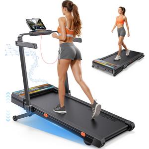 Acezoe Foldable Treadmill with 10% / 15% Incline, 3.0 HP Walking Pad with Handle Bar, 300 lb Capacity Treadmills for Home/Office, Under Desk Treadmill with App & Speaker, 0.6-10 MPH (Black Orange)