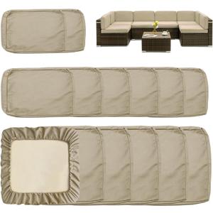 Sqodok Outdoor Cushion Covers 14Pcs Patio Cushion Slipcovers, Replacement Waterproof for 6-Seaters Sofa, Outdoor Furniture Cushion Slipcovers Set Seat and Back, Covers Only, Tan (25"Lx25"Wx4"H)