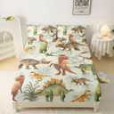 QOOMO Teal Dinosaur Sheet Set Twin Size 4 Piece, Trippy Dino Sheet for Boys Kids Teens with 2 Pillowcases and 16" Deep Pocket, T-rex Bedding Set Microfiber Ultra Soft Skin Friendly