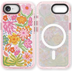 for iPhone 16E Case Cute - Compatible with Magsafe - Durable Shockproof 6.6 ft Drop Impact Phone Case - Funny Passion Flower Design (6.1") Glitter Pink