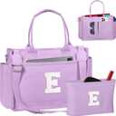 Freesya Valentines Day Gifts for Her, Initial Tote Bag with Makeup Bag, Teen Girl Gifts Trendy Stuff, Birthday Gift for Women (Lavender)