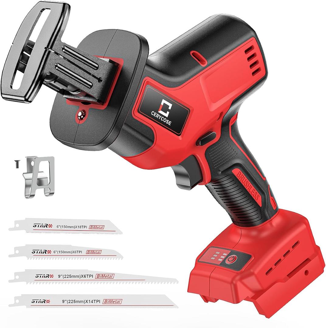 Cordless Brushless Reciprocating Saw, Compatible with Milwaukee 18V Batteries, Tool-Free Blade Change, Includes 4 Saw Blades for Wood, Metal & PVC Cutting (Tool Only)