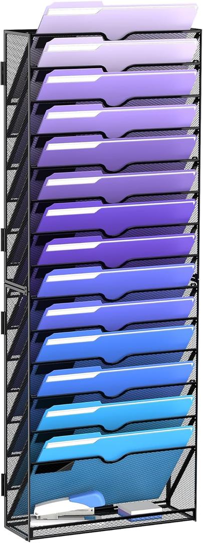 DALTACK 15-Tier Wall File Organizer, Mesh Hanging File Organizer, Mail Organizer Wall Mounted for Papers Folders Clipboard Magazine, Office Organization & Storage, Assembly Needed, Black