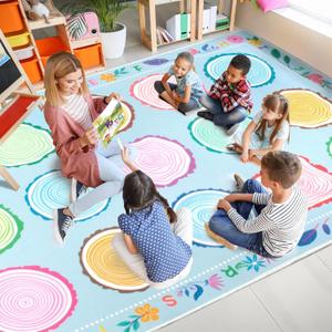 Classroom Rug 7.6x12 Ft Large Rug for Classroom Elementary, Seating Dcor Play Carpet for Playing and Learning, Fit for Various Classroom Theme (Light Blue)