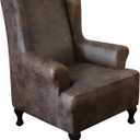 ANARACHON Leather Look Wingback Chair Cover 1 Piece Stretch Wing Chair Slipcovers Sofa Wingback Armchair Covers Furniture Protector with Elastic Bottom for Living Room Soft Spandex Fabric, Brown