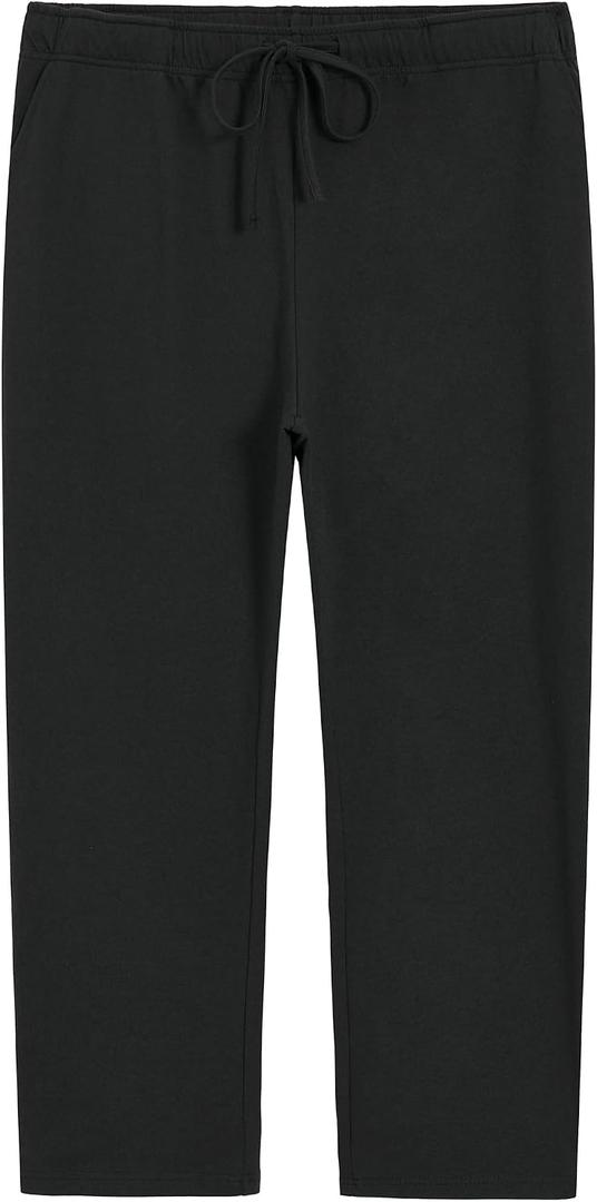 Weintee Women's Plus Size Petite Cotton Pants with Pockets (Black, L)