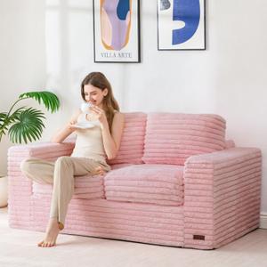 MAXYOYO Bean Bag Chair, Boneless Couch with Armrests, Pillows & Foam | Plush Foam Filled Lounge Chair, Supportive Comfort for Relaxing, Reading or Gaming in Living Rooms and Bedrooms, Beige, Loveseat