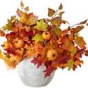 mizii Fall Decor 12Pcs Autumn Artificial Maple Leaf Pumpkin Branch Faux Fall Leaves Thanksgiving Halloween Farmhouse Harvest Decorations for Home Fireplace Wedding Outdoor Indoor (12)