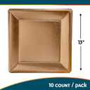 Silver Spoons Gold Square Charger Disposable Paper Plates - 13" (Pack of 10) - Perfect for Weddings, Parties & Special Occasions
