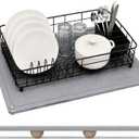 Large Dish Drying Stone Mat for Kitchen 24"x16" Light Gray