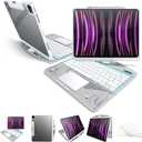 Case with Keyboard for iPad Pro 13-inch 2024 (M4) - Transparent Protective Case with Pencil Holder, 7-Color Backlit Wireless Keyboard, 360 Rotating Stand & Tech Style (Transparent White)