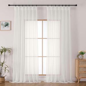 OWENIE Ivory Pinch Pleated Sheer Curtains 90 Inches Long for Bedroom Living Room, Modern Soft Airy Solid Light Filtering Window Curtains, Pinch Pleated Sheer Window Treatments, Ivory, Each 40x90 Inch