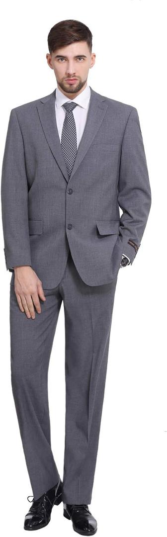 P&L Men's 2 Piece Classic Fit Suit Premium 2 Button Blazer & Pleated Pants Set for Wedding & Business (56 Tall, Grey)