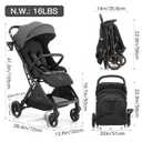 Gromast Gravity Folding Baby Stroller - Portable Travel Toddler Stroller w/Adjustable Backrest, Canopy & Cup Holder, Lightweight and UV Protected, One-Hand Automatic Folding - Dark Gray