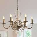 Farmhouse Crystal Chandelier,26 Inch Modern Flower Branch Oil-Rubbed Bronze Rustic Vintage Hanging Pendant Ceiling Light Fixture for Living Room Dining Room Bedroom Foyer Entryway, 18"H × 26"W