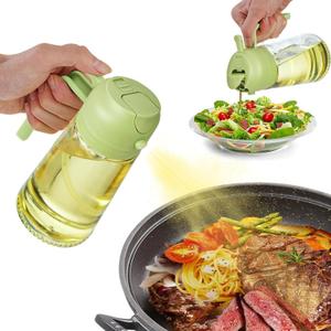 16oz/470ml Oil Dispenser and Oil Sprayer, Glass Olive Oil Pourer for Kitchen, Air Fryer, Cooking, Salad, BBQ(Green)