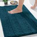 Yimobra Bathroom Rug Mat 32 x 20, Non Slip and Super Absorbent Bath Mat,Machine Washable Quick Dry,Ultra Plush Chenille Shower Rugs for Bathroom Floor Sink Tub and Shower Outside,Peacock Blue