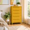 tinge Naima 5-Drawer Premium Fabric Dresser for Bedroom, Waterproof, Yellow, 14"D x 23.5"W x 41.8"H