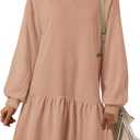 PRETTYGARDEN Womens Patchwork Sweatshirt Dress 2025 Fall Casual Long Sleeve Crewneck Pullover Cute Babydoll Mini Dresses (Nude Pink, Large)