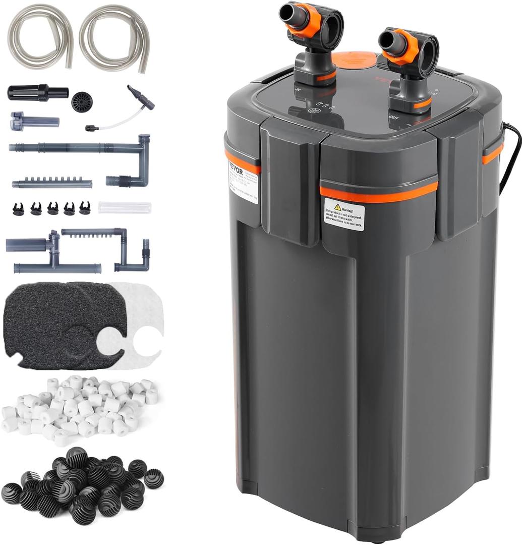 VEVOR Aquarium Filter 238GPH, 3-Stage Canister Filter 55-75 Gallon, Ultra-Quiet Internal Aquarium Filter with UV Protection, Submersible Power Filter with Multiple Function for Fish Tanks, 11W