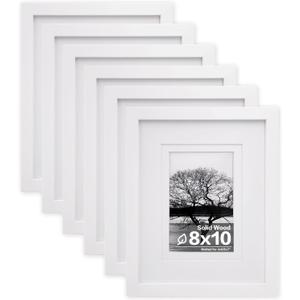 Egofine 8x10 Picture Frames Set of 6, Made of Solid Wood Covered by Plexiglass Display 4x6 and 5x7 with Mat or 8x10' without Mat, for Table Top Display and Wall Mounting Photo Frame White