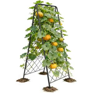50"x17" Heavy Duty Metal Garden Trellis - Rust-Proof A-Frame Cucumber Trellis with High-Density Rhombus SteelGrats for Climbing Plants, Tomatoes & Raised Beds, Outdoor Use (1 Pack)