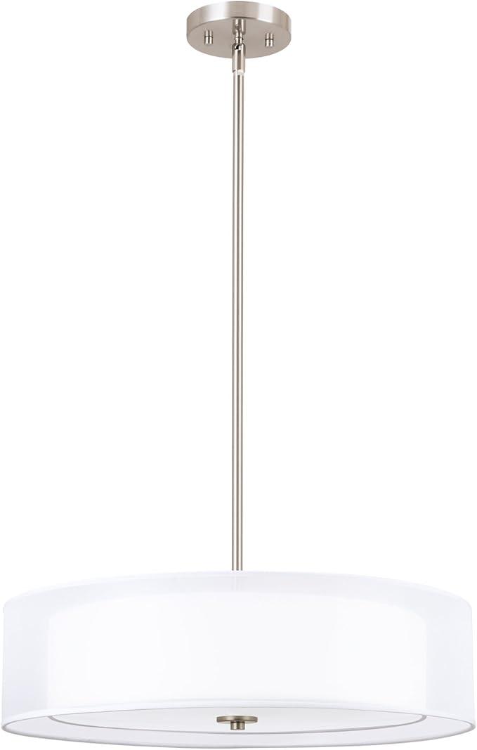 Kira Home Lindos 20" Modern 3-Light Double Drum Chandelier + Glass Diffuser, Stem-Hung with Adjustable Height, Brushed Nickel Finish
