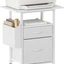 GYIIYUO 2 Drawer File Cabinet with 24'' Extended Desktop, Mobile Filing Cabinet, Rolling File Cabinet with Side Bag, Fabric Drawer, Fits A4/Letter Size, Printer Stand Home Office, White
