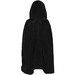 Kids Halloween Christmas Costumes Cape Velvet Hooded Cosplay Party Cloak Devil Witch Wizard Robe (Black)