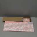 Wireless Keyboard and Mouse Combo, MARVO 2.4G Ergonomic Wireless Computer Keyboard with Phone Tablet Holder, Silent Mouse with 6 Button, Compatible with MacBook, Windows (Pink)