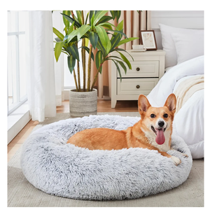 WESTERN HOME WH Calming Dog & Cat Bed, Anti-Anxiety Donut Cuddler Warming Cozy Soft Round Bed, Fluffy Faux Fur Plush Cushion Bed for Small Medium Dogs and Cats (20"/24"/27"/30")