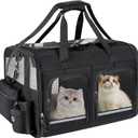 Cat Carrier for 2 Cats, Foldable Double Cat and Dog Carrier, Small to Medium Size, 2 Front Zippered Compartments,Two Pets Carrier for Outdoor Travel,Mulitple Cat Carrier, Black